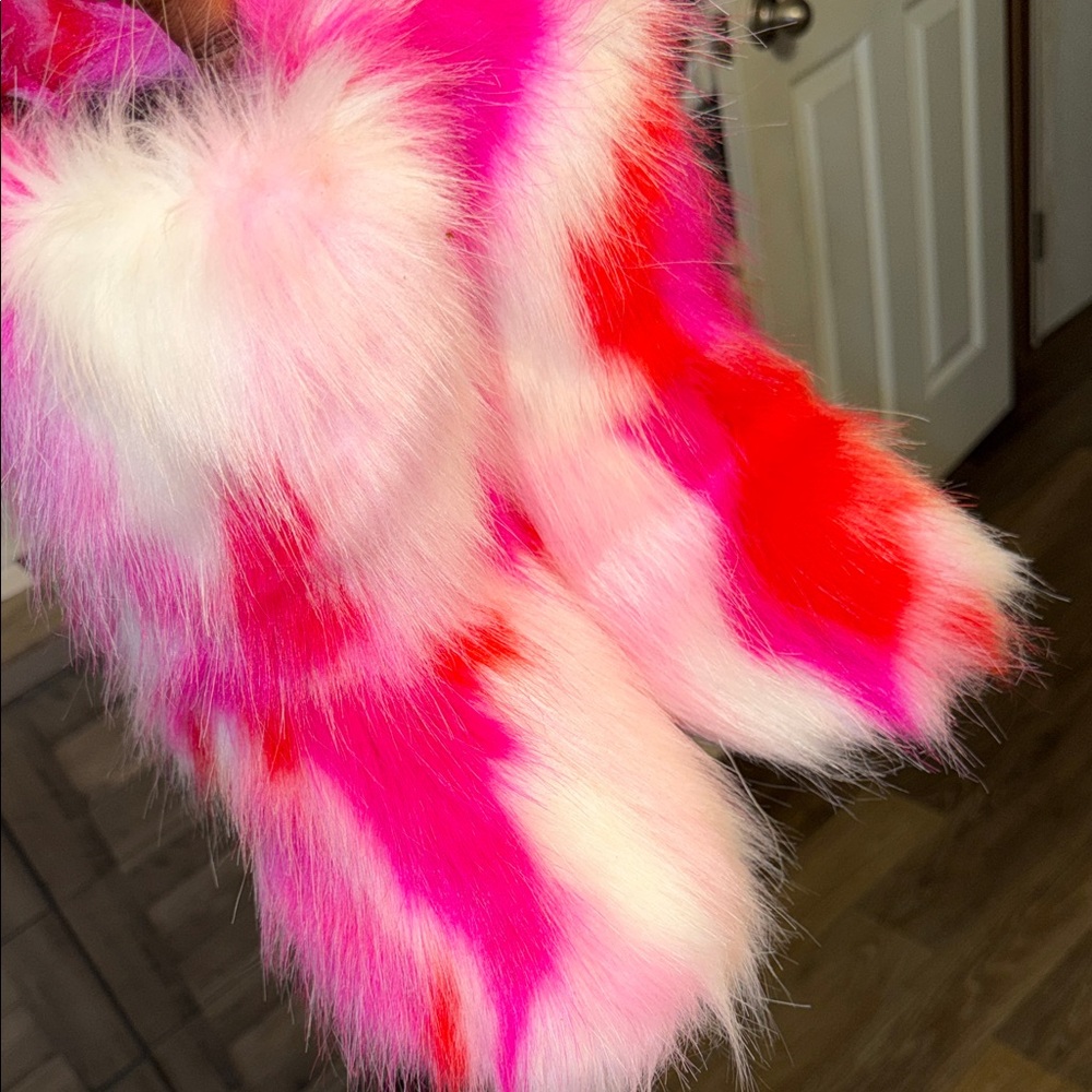 Vibrant Pink & White Faux Fur Boot Covers